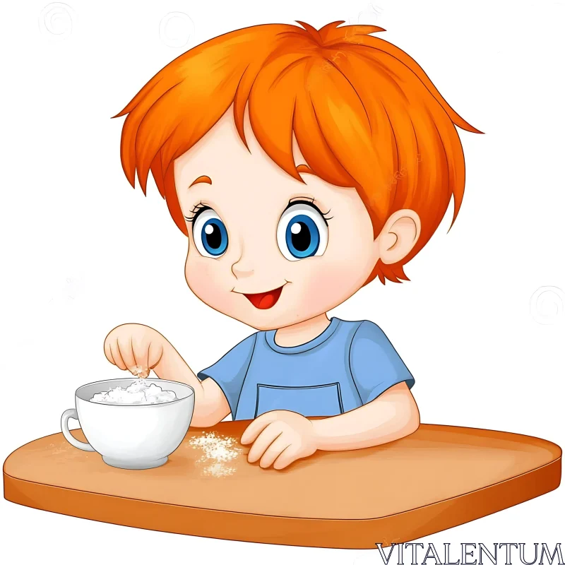 AI ART Cartoon Child Adding Sugar to a Cup