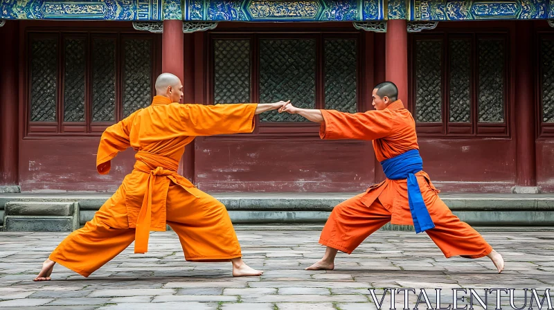 Monks Practicing Kung Fu AI Image