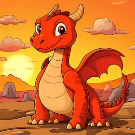 Cartoon Dragon at Sunset