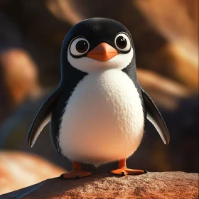 Whimsical Penguin on a Rock