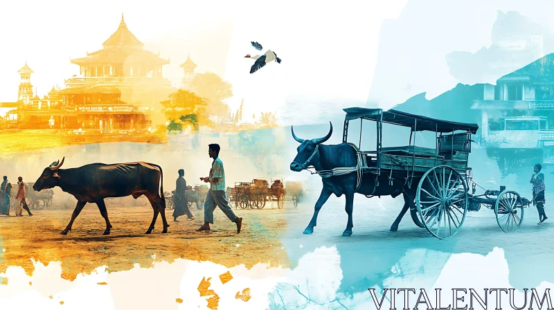 AI ART Rural Ox-Cart Journey