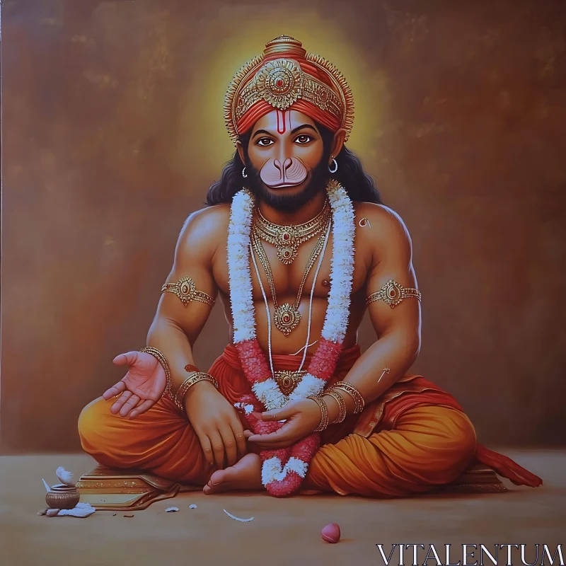 Serene Hanuman in Lotus Position Artwork AI Image