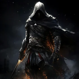 Hooded Assassin in Dark Armor Artwork