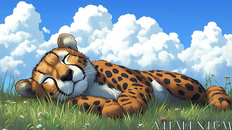 Cheetah Relaxing in Open Plains AI Image