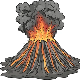 Volcano Erupting with Lava and Smoke