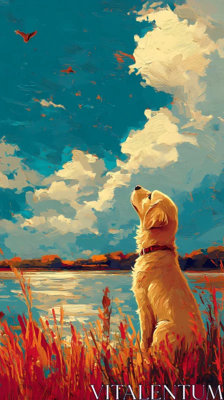 Golden Retriever Under a Vast Sky AI Image