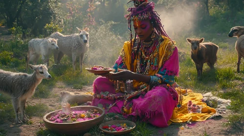 Woman in Ceremony with Animals