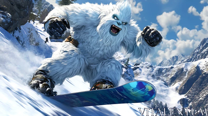 AI ART Snowboarding Yeti on Mountain Slopes