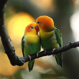 Pair of Lovebirds in Tender Embrace