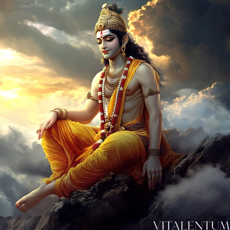 Golden Deity Above the Clouds AI Image