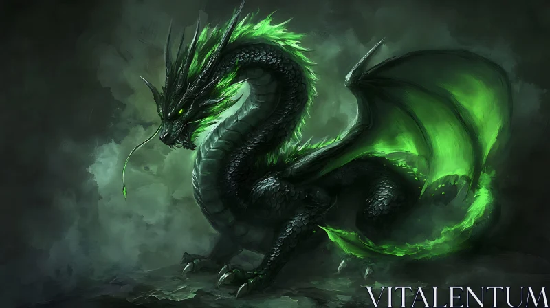 Mystical Emerald Dragon Illustration AI Image