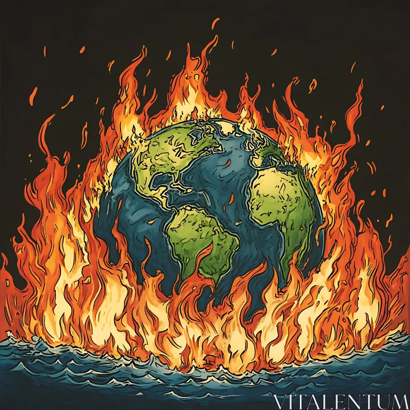 Burning Globe: Environmental Emergency AI Image