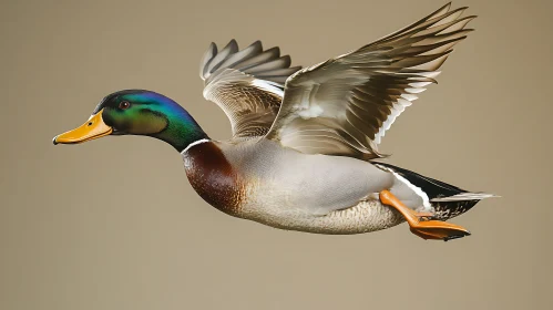 Flying Mallard Duck Close-Up