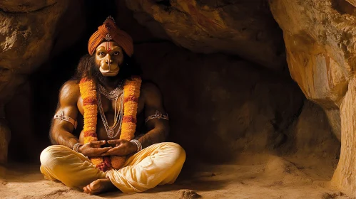 Hanuman Meditating in Cave Illustration