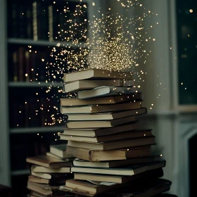 Vintage Books with Magical Sparkles