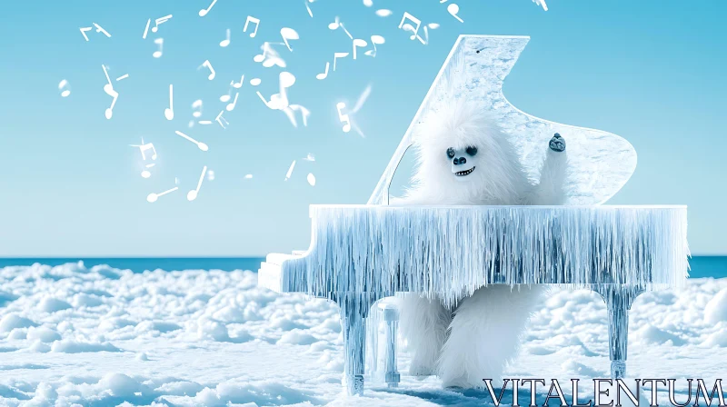 AI ART Snowy Musician: Yeti Playing Piano