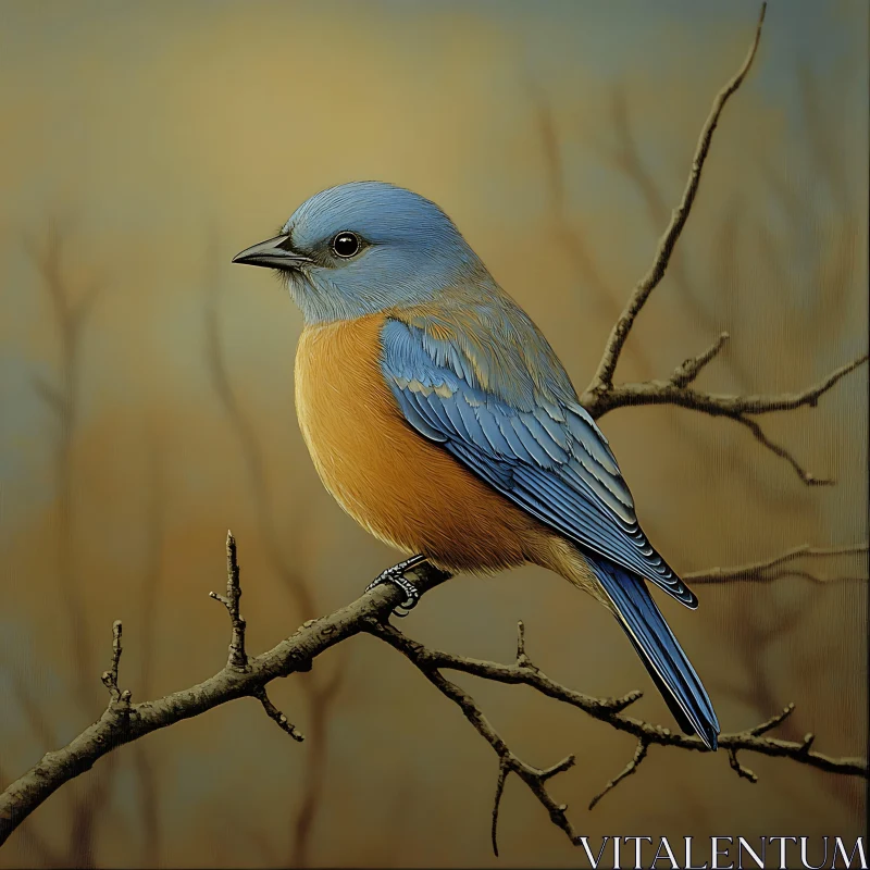 Bluebird on Branch, Detailed Plumage AI Image