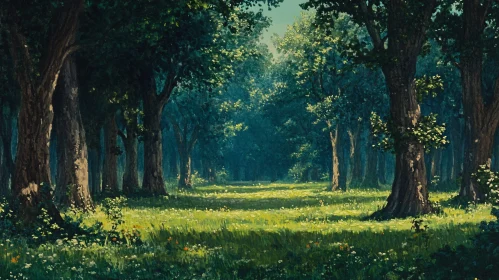 Tranquil Forest with Sunlit Canopy