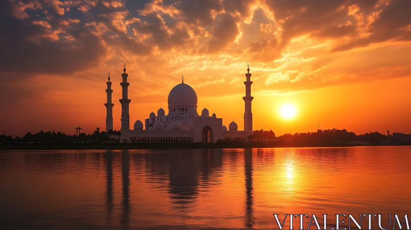 Sunset Mosque Reflection on Water AI Image