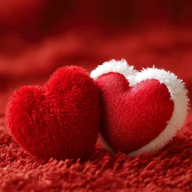 Fluffy Hearts on Red Background