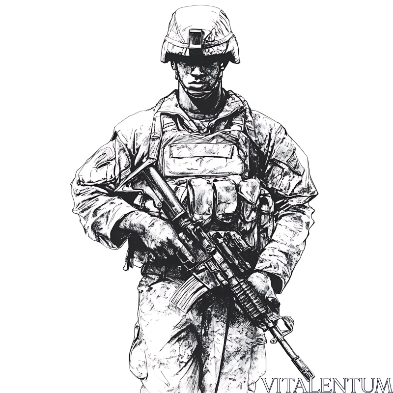 AI ART Monochrome Soldier Illustration