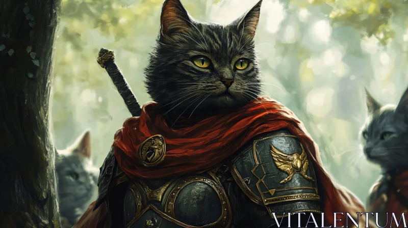 Armored Cat with Sword and Cape AI Image