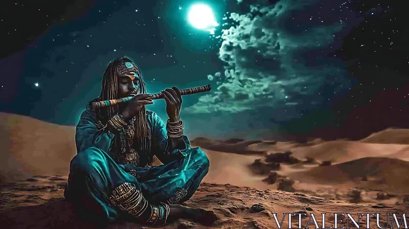 Flute Player in the Night AI Image