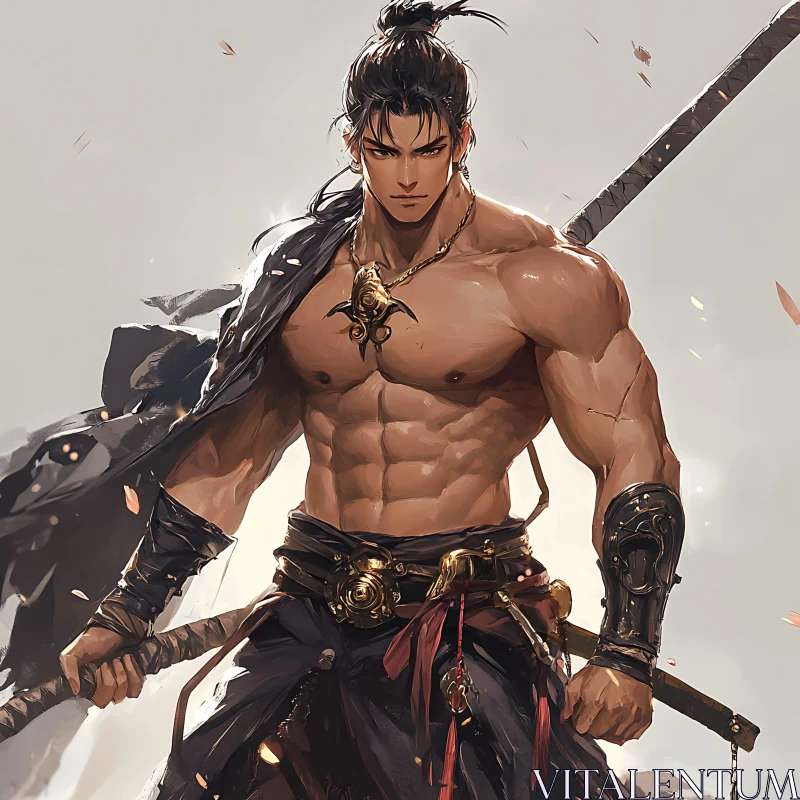 AI ART Muscular Man with Sword Illustration