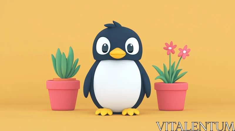 AI ART Penguin with Potted Plants