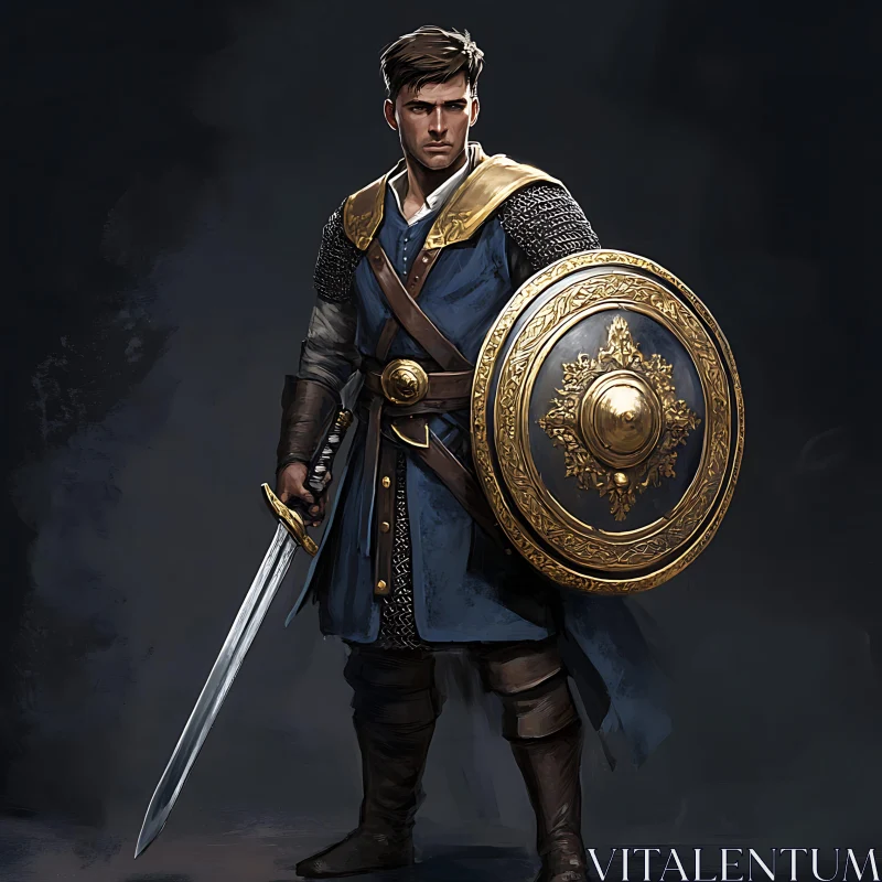 AI ART Warrior in Blue and Gold Armor