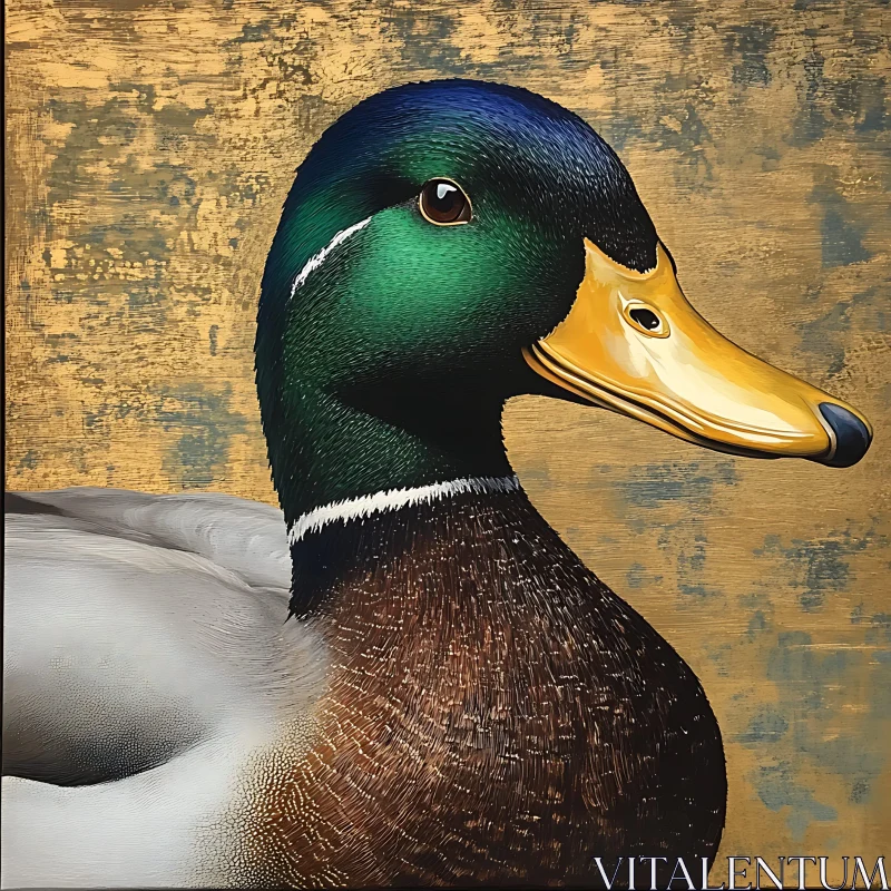 Duck Portrait with Gold Texture AI Image