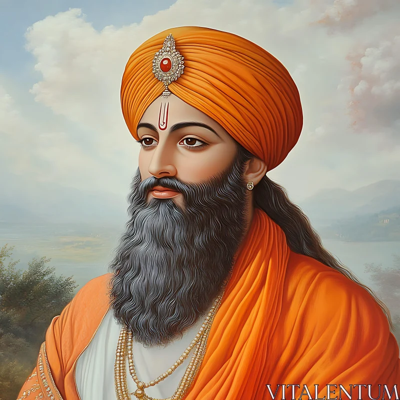 Man with Turban and Ornate Jewelry AI Image