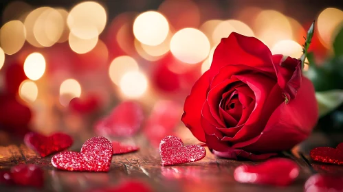 Red Rose with Glitter Hearts