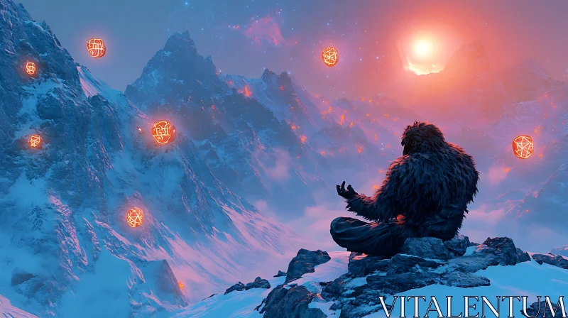 AI ART Yeti Meditating in the Mountains