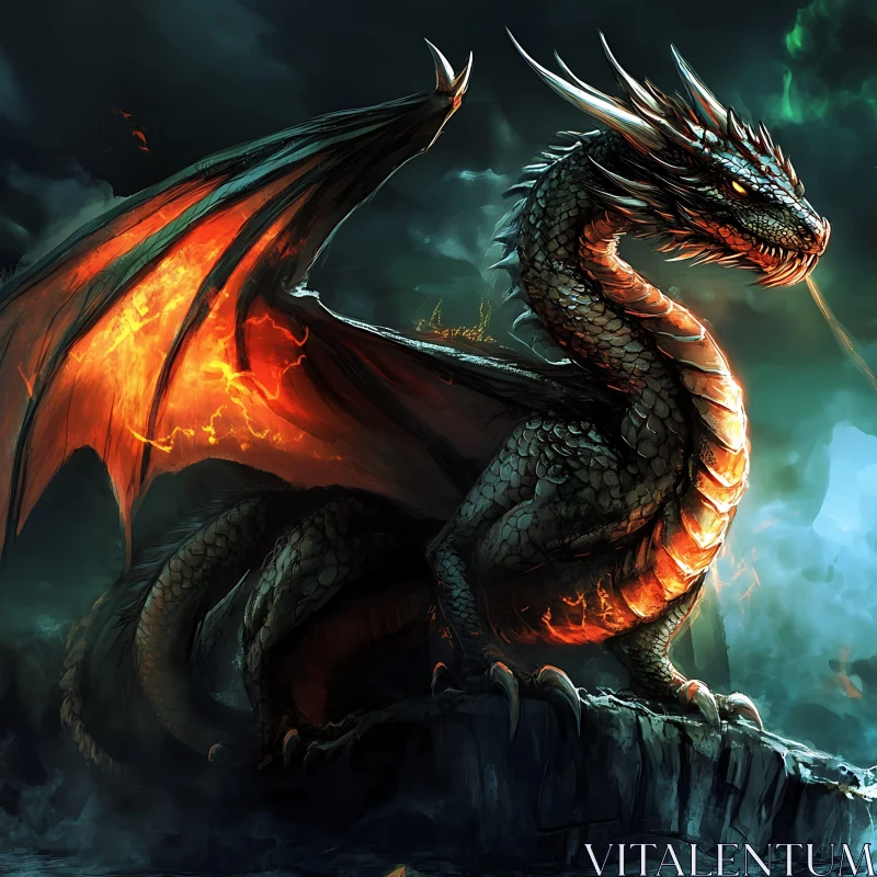 AI ART Fantasy Dragon with Fiery Wings