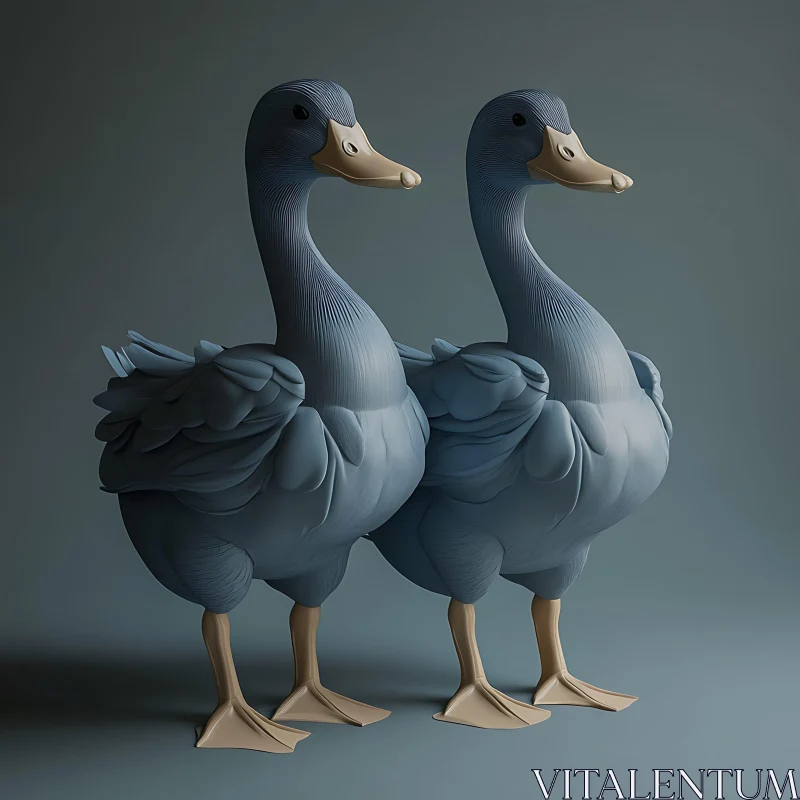 Two Ducks Standing Together AI Image