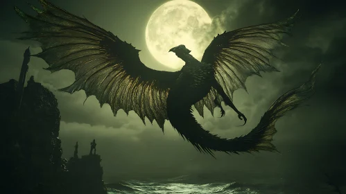 Mythical Dragon Soaring Above the Sea