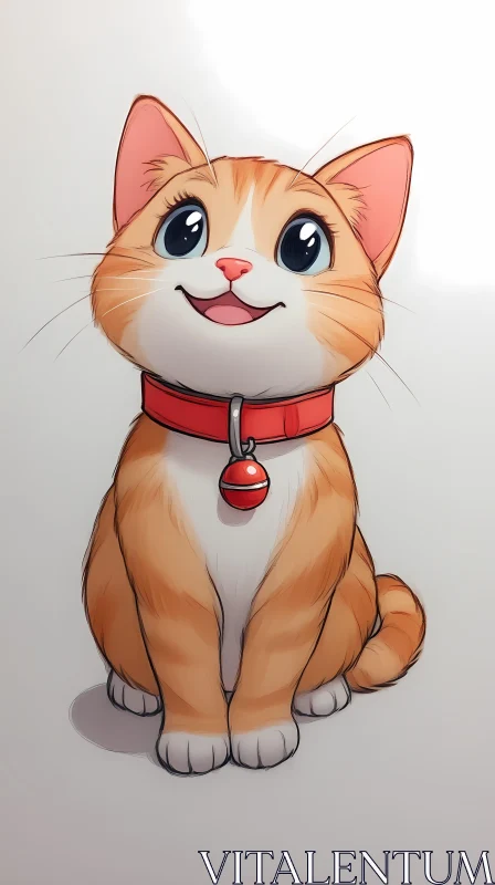 Cute Anime Cat with Red Collar AI Image