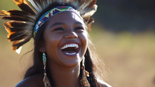 Smiling Woman with Feather Headdress