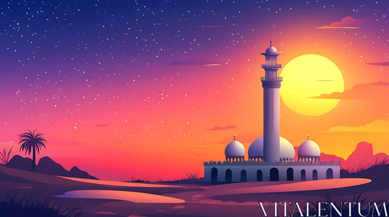 AI ART Tranquil Mosque Illustration at Dusk