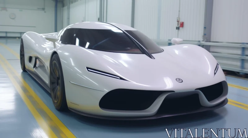 Elegant White Car in Pristine Workshop | Sculpted Curves | Grandeur of Scale AI Image