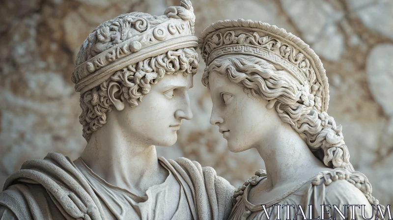 AI ART Ancient Sculpture: A Couple's Silent Embrace