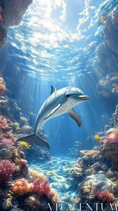 AI ART Dolphin Swimming Through Coral Paradise