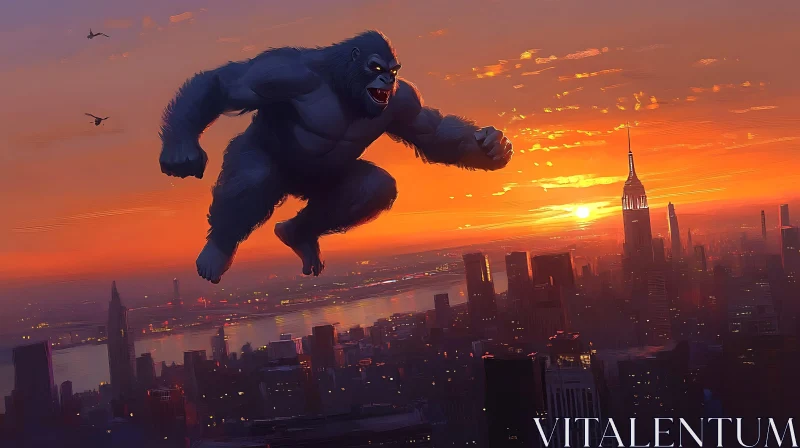 AI ART Giant Gorilla Cityscape Sunset Artwork