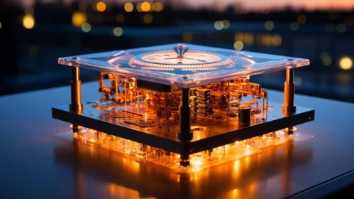 Golden Amber LED Clock in Mesmerizing Nightscape