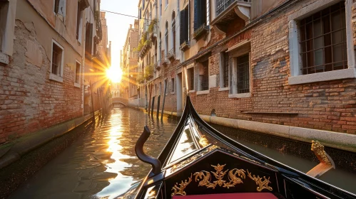 Gondola Gliding Through Sunlit Canals of Venice - Fine Art