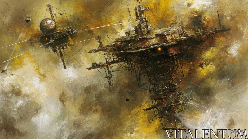 Industrial Spaceships: A Captivating Oil Painting AI Image