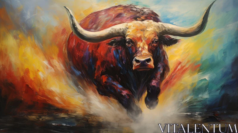 Intense and Colorful Bull Oil Painting AI Image