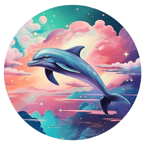 Joyful Dolphin Silhouette at Sunset - Oceanic Cartoon Art POD Design