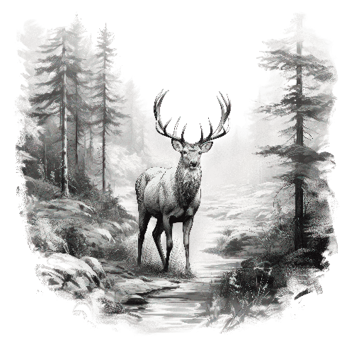 Monochrome Depiction of Deer in Natural Habitat POD Design